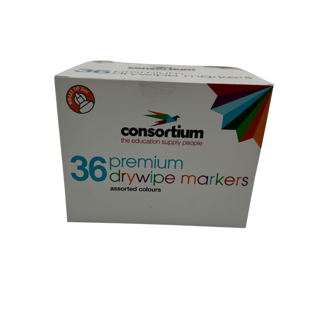 36 Premium Drywipe Markers (Assorted Colours)