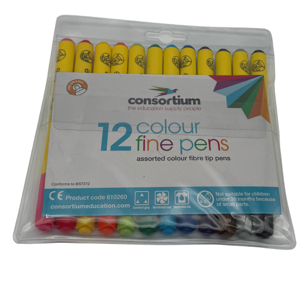 12 Colour Fibre Tip Pens